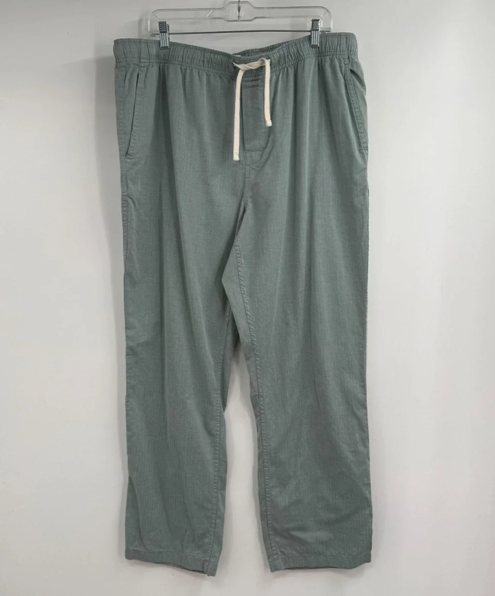 J Crew Green Pajama Pants Men's XL Blue Chevron Pockets Relaxed Fit CB511